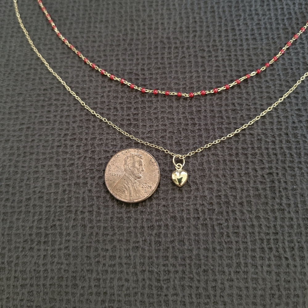 MESH Red❤️ "Splash"🌊 and Gold Heart💛 Double✌️ Necklace - Picture 6 of 16